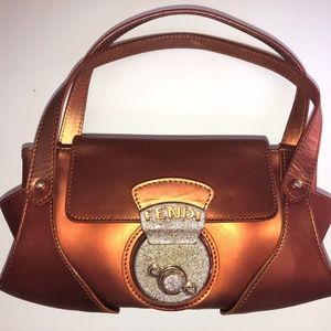 Authentic FENDI Mini Copper Metallic Leather Bag